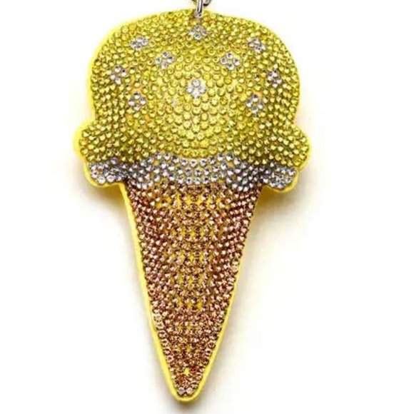 "LEMON ICE CREAM CONE" HANDBAG JEWELRY CHARM PURSE GOLDEN PENDANT 44 - Picture 1 of 2